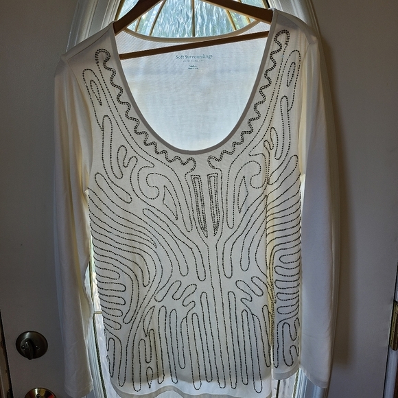Soft Surroundings Tops - Soft Surroundings White Long Sleeve Beaded Top Medium